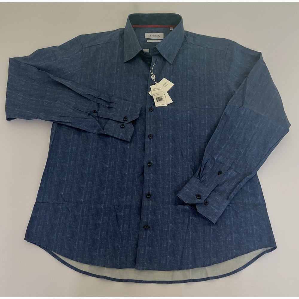 NWT LEVINAS Contemporary Fit Cotton Blue Mist Dress Shirt in size XL (17/17.5)